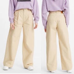 Levi's Premium Pleated High Loose Pants: Crisp Twill Semolina - Khaki Tan Beige